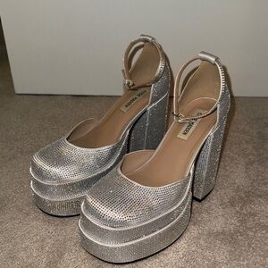 Steve Madden Rhinestone Silver Platform Shoes (CHARLIZE-R)